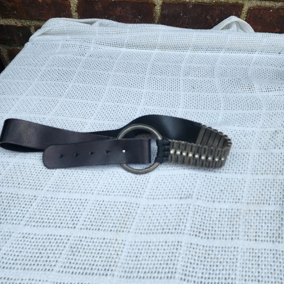 Antoniazzi Black Leather Silver Studded O-Ring Western Belt M main image 10